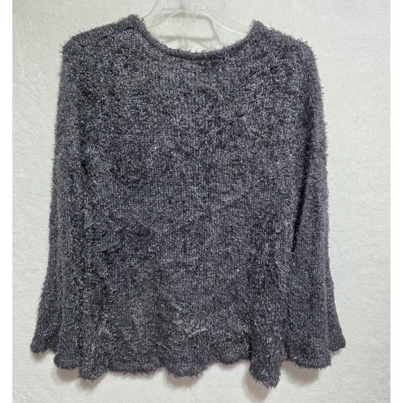 Rafaella Fuzzy Knit Sweater Sparkle Accents Charcoal Gray Long Sleeve Top Size M - Picture 3 of 9